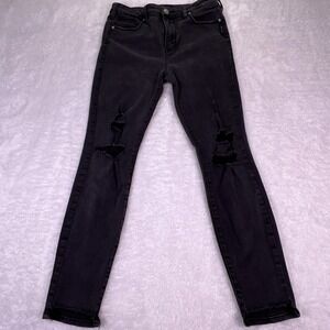 Silver Jeans Women's 30x29 Robson Skinny Distressed Raw‎ Hem Black Stretch Denim